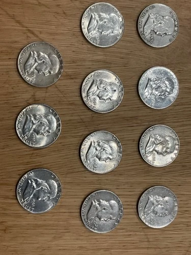 LOT OF 11 RANDOM DATES BENJAMIN FRANKLIN HALF DOLLARS 90% FINE SILVER