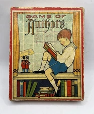 ANTIQUE 1934 MILTON BRADLEY CO. GAME OF AUTHORS WITH BOX RARE BOY READING COVER