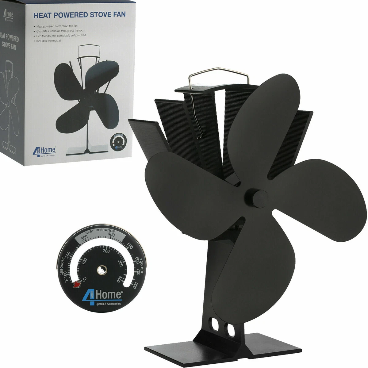 Black Eco Friendly Heat Powered Stove Fan Log Burner Mini Top Fan +  Thermostat 5055516227965 | eBay
