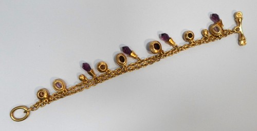 Vintage SWAROVSKI CRYSTALS TWO STRAND TOGGLE BRACELET Faux Amethyst & Topaz 7" L - Picture 6 of 11