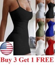 Women Spaghetti Strap Bodycon Camisole Sexy Party ClubWear cami tank top Dress