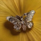 Vntg Costume Jewelry Clear Jellybelly Cabochon Butterfly Pin Brooch Silver tone
