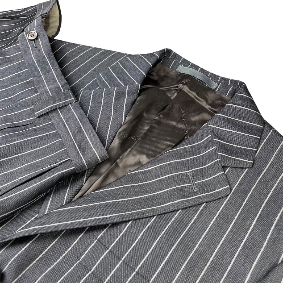 Gianni Versace Men's Wool/Silk Gangster Mobster Stripe Suit Gianni Versace Men's Wool/Silk Gangster Mobster Stripe Suit