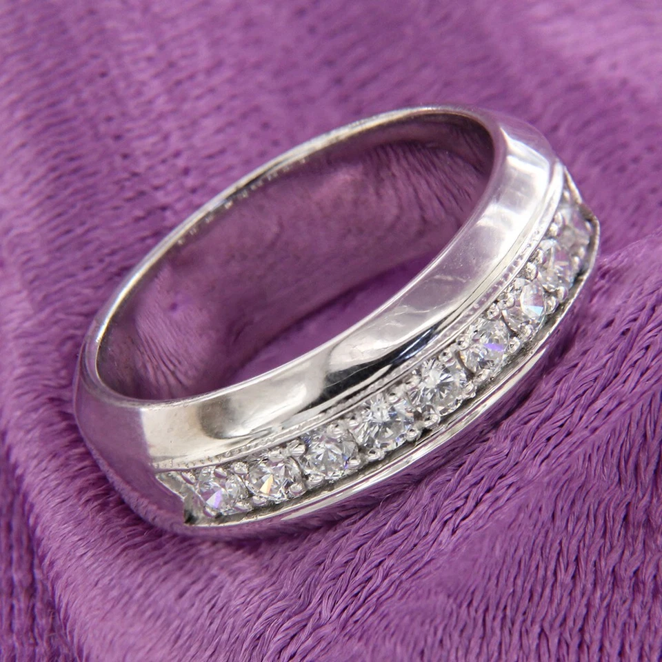 1.00 Ct Round Cut Cubic Zirconia Men's Wedding Band Ring 14K White Gold Plated - Image 2 of 4