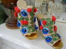 EUC TORY BURCH ELLIS EMBROIDERED LEATHER POM POM TASSEL MULE SLIDE SANDALS 395