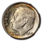 1964 10c Roosevelt Silver Dime - Watercolor Rainbow Toning - BU - SKU-Y5400