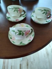 FRANCISCAN DESERT ROSE 3 CUPS & 3 SAUCERS - USA, Hand Decorated