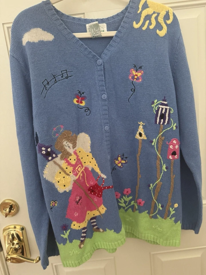 Rare NWT Quacker Factory Gardening Angel Embellished Festival Sweater ~ Size L - Image 3 of 4
