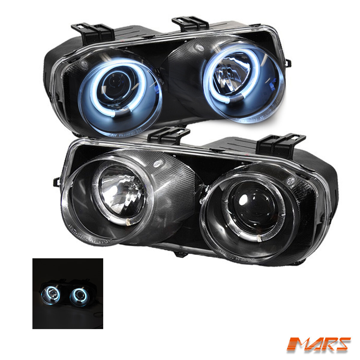 Angel voice 31〜40 Black JDM CCFL Angel-Eye Projector Head Lights for Honda 93-97