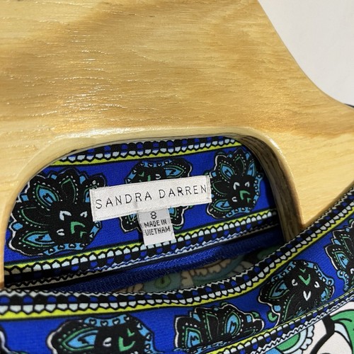 Sandra Darren Damen 8 Paisley Jersey Etuikleid Stretch 3/4 Arm blau grün - Bild 6 von 8