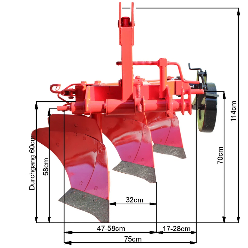 Dreischar Pflug Beetpflug Kat 2 Ackerpflug 3 Schar Pflug 30 cm 👩🌾 ab 80 PS - Bild 2 von 4