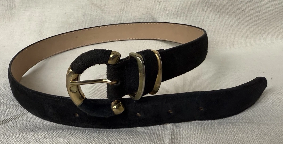 Talbots Black Suede Leather Belt with Gold Buckle, Sz Small 243061851_0057.jpg main image 3