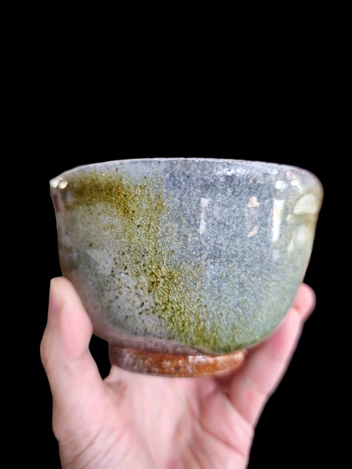 Soda Fired Japanese Shino Chawan Tea Bowl Footed Handmade Ceramic Pottery ART  - Image 3 of 4