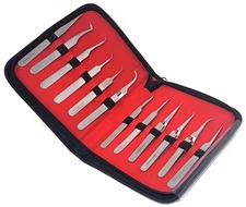 GERMAN 12 Piece Stainless Steel Tweezers Set NEW in ZIPPER PACKAGE Tool & Hobby
