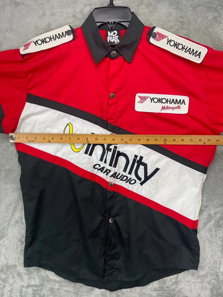 VTG No Fear Gear Men's Yokohama Patch Snap Shirt Size L Cotton Made in USA Foto 2 de 4