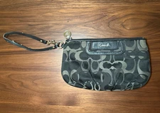 COACH Madison Signature Monogram Black Sateen Corner Wristlet