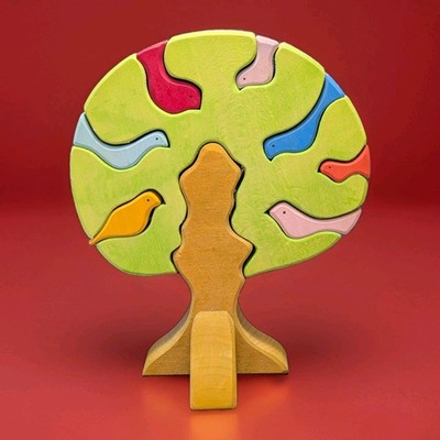 Glueckskaefer - Bird Tree Wooden Puzzle Large Handmade 