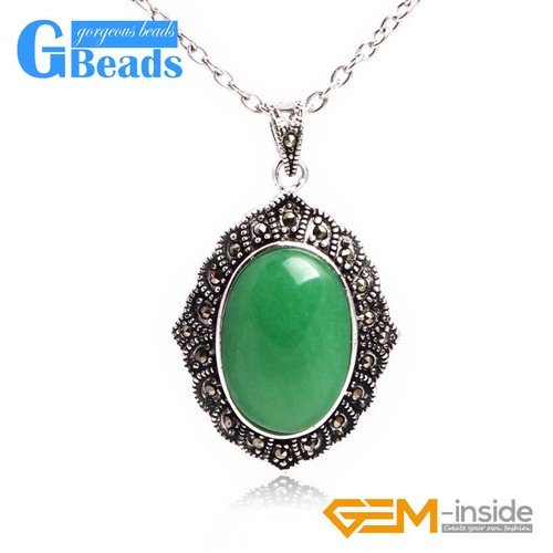 Box Chain Jewelry For Women Oval Beads Marcasite Siver Pendant 26x42mm - Picture 3 of 34