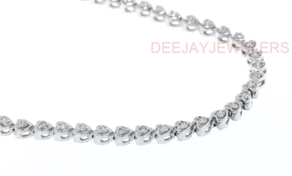 Natural 4.00ct Diamond HeartLink Tennis Necklace 14k White Gold USA