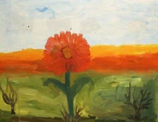 Contemporary realist oil painting landscape of a flower