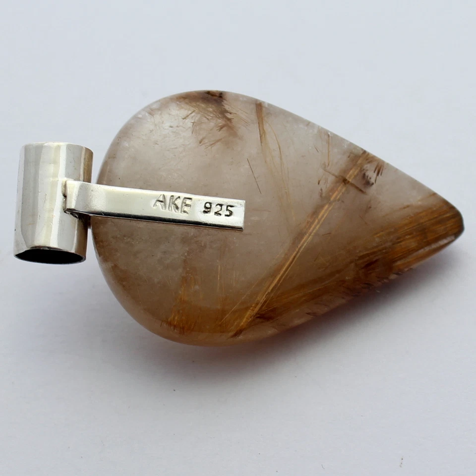 Quarzo Rutilato Con Granato Rimorchio Preziose 925 Argento Gocce Dorato Aghi - Immagine 2 di 2