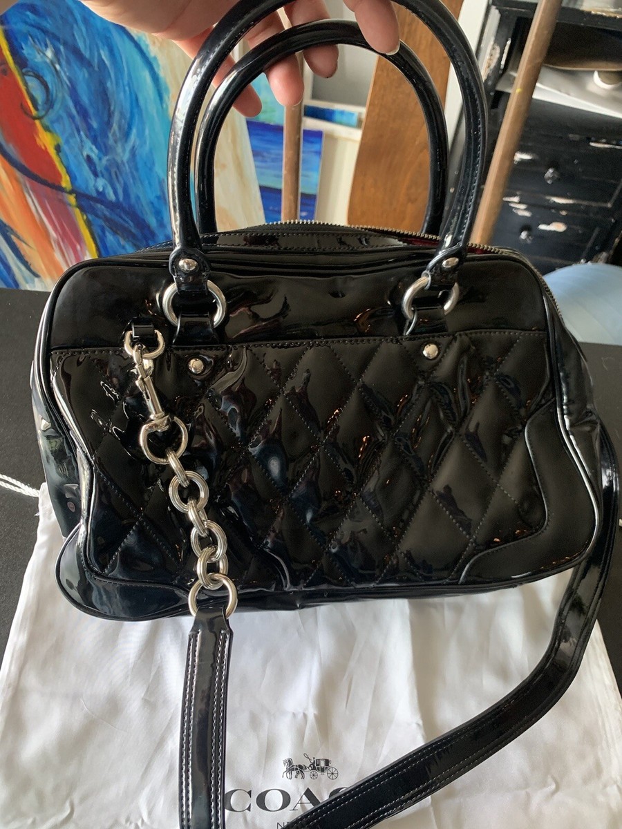 AUTH COACH POPPY QUILTED GLOSS PATENT LEATHER SATCHEL HANDBAG