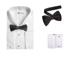 New Men's Tuxedo Dress Shirt with Bow-Tie Set French Cuff  Size 15~20 Style 11B