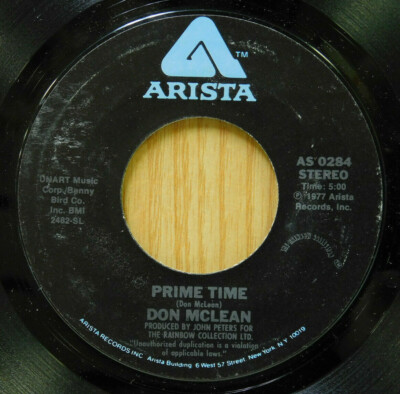 Don McLean 45 Prime Time bw The Statue on Arista Rare Stock Copy