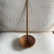 Vtg Primitive Hand-Woven Ladle Basket 14  Bamboo Handle  Wall Hang/Gathering