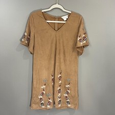 Loveriche Suede feel embroidered Boho Short Sleeve Dress