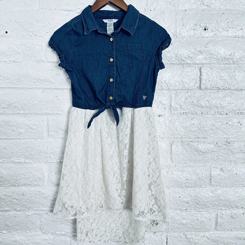 Vestido Guess Niños Azul Blanco Adolescentes Niñas Talla 12 Buen Estado Foto 2 de 4