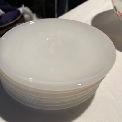 FIRE KING ANCHOR HOCKING 6 Inch WHITE MILK GLASS SAUCERS Set Of 7