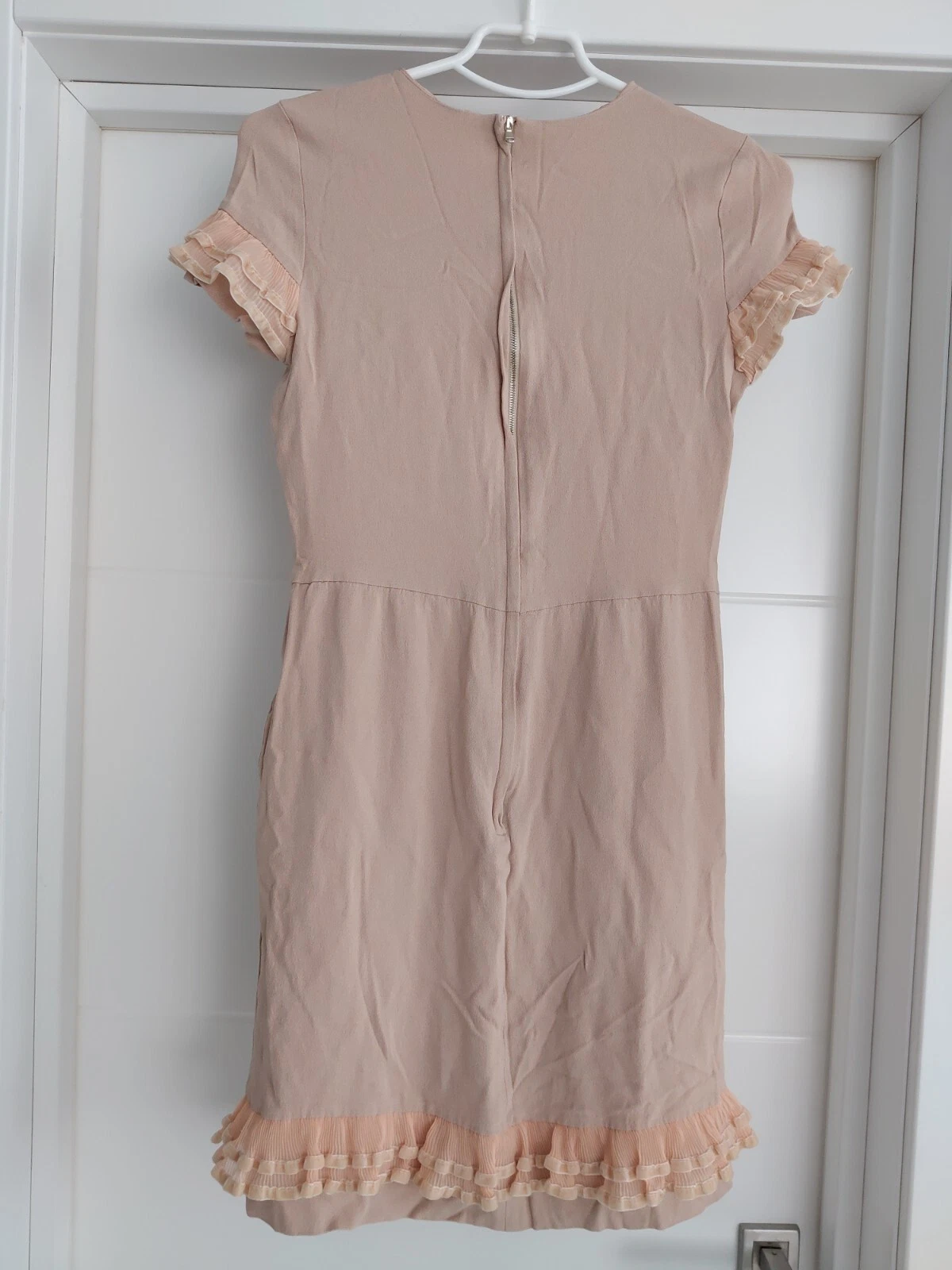 Blusa top rosso Valentino misto seta bagnata cipria mini abito bodycon matita taglia XS