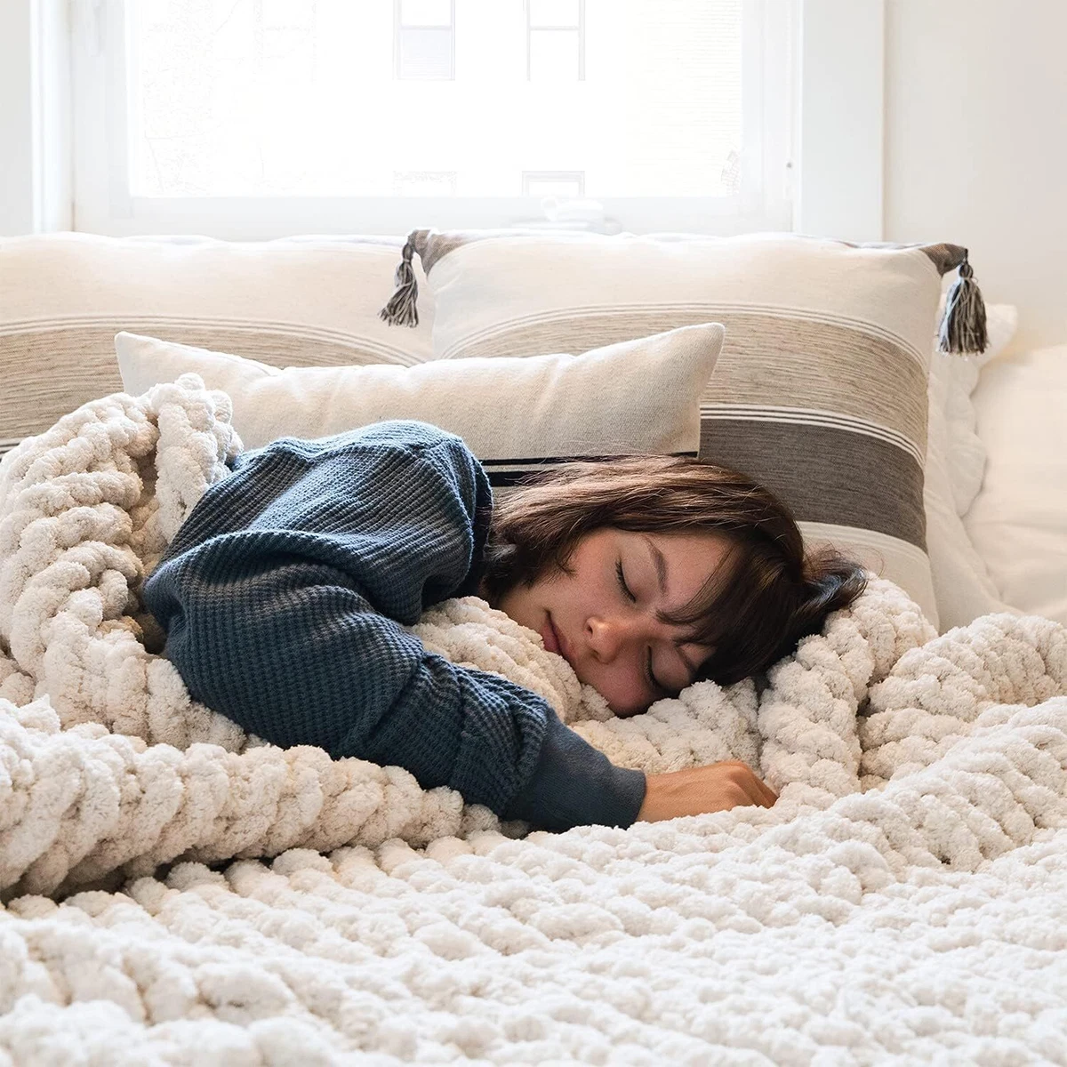 Chunky Knit Throw Blanket Woven Hand Knitted Sofa Bed Blanket Winter  Handmade Knitting Soft Warm Thick Yarn Knitted Blanket Home Bed Decor