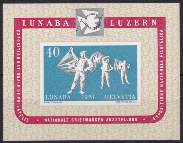 SWZ149) Switzerland 1951 M/S National Philatelic Exhibition LUNABA Luzern MUH