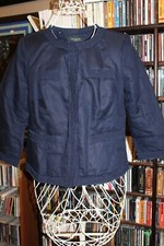 Talbots blue linen blend Blazer jacket Ladies sz 8P 8 Petite bin215