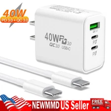 Dual PD 40W Fast Wall Charger Adapter For iPhone 15 Pro Max 14 Plus 13 Samsung