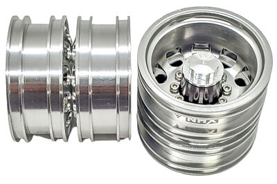 NHX RC V2 Aluminum Rear Dually Wheels Silver For 1/14 Tamiya Tractor Trucks (2)
