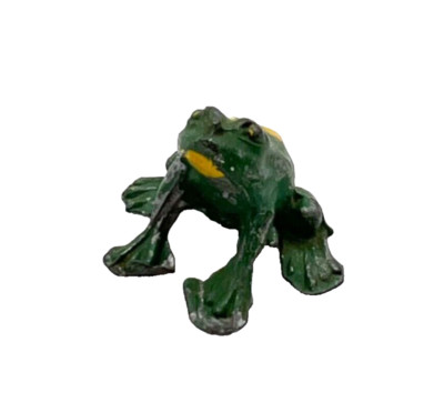Antique German Cold Painted Metal Miniature Tree Frog Figurine Green Yellow