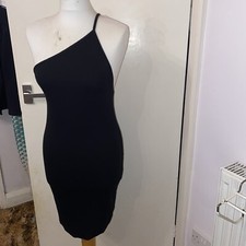 Top Shop One Shoulder Black Dress LBD Bodycon Stretch Party UK 12 EU 40 Ribbed