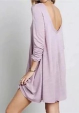 FP Beach Free People Women Lilac Purple Raw Hem Long Sleeve Dress L Scoop Back