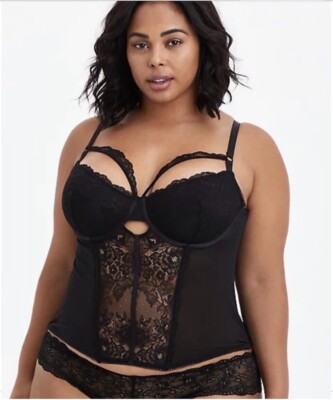 Torrid Strappy Underwire Bustier - Lace Black Plus Size 2