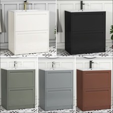 Bathroom Vanity Unit Freestanding Basin Sink Cabinet Furniture 2 Drawer 600 800
