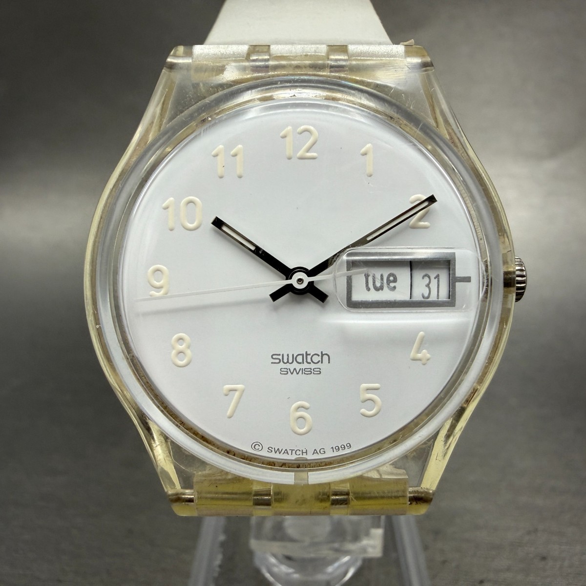 Swatch Snowcovered Watch Men 34mm White Dial Clear Daydate 