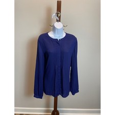Banana Republic Blue Chiffon Pleated Detail Hidden Button Blouse Size L