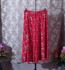 Vintage 90s Floral Skirt Size Medium 1990s Retro Red Rayon Whimsigoth Boho Midi
