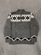 LL Bean Men's Vintage Sweater 1/4 Zip Shetland Wool Grey Fair Isle Size L