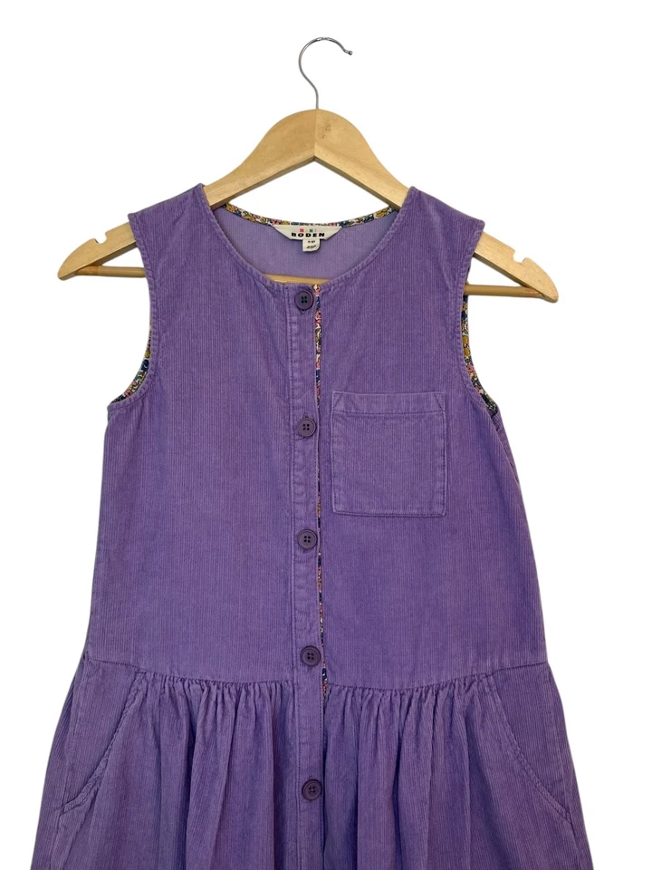 Mini Boden Button Pinafore Dress Corduroy Girls 11-12 Purple Pockets - Image 4 of 4