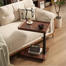 C Table End Table Adjustable Height, L15.7*W11.8 Walnut-height Adjustable