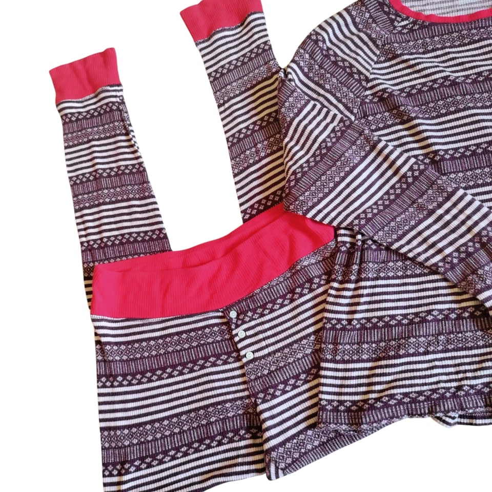 Aerie Thermal Pajama Set Women's Medium Long John's Striped Raglan Jogger... - Image 2 of 3